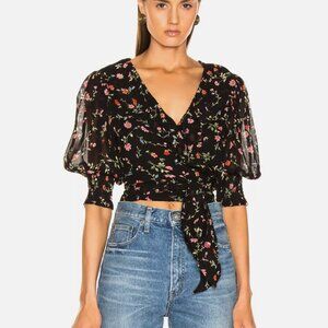 GANNI Elm Floral Print Georgette Wrap Top